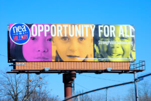 NEA billboard for Hillary in Iowa